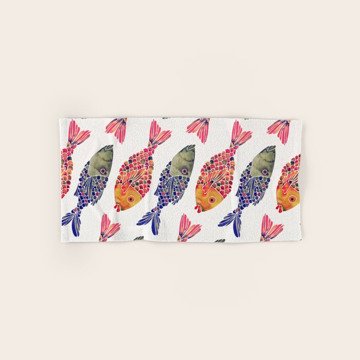 Indonesian Fish Duo - Navy & Coral Palette Bath Towel Gallery Image 1