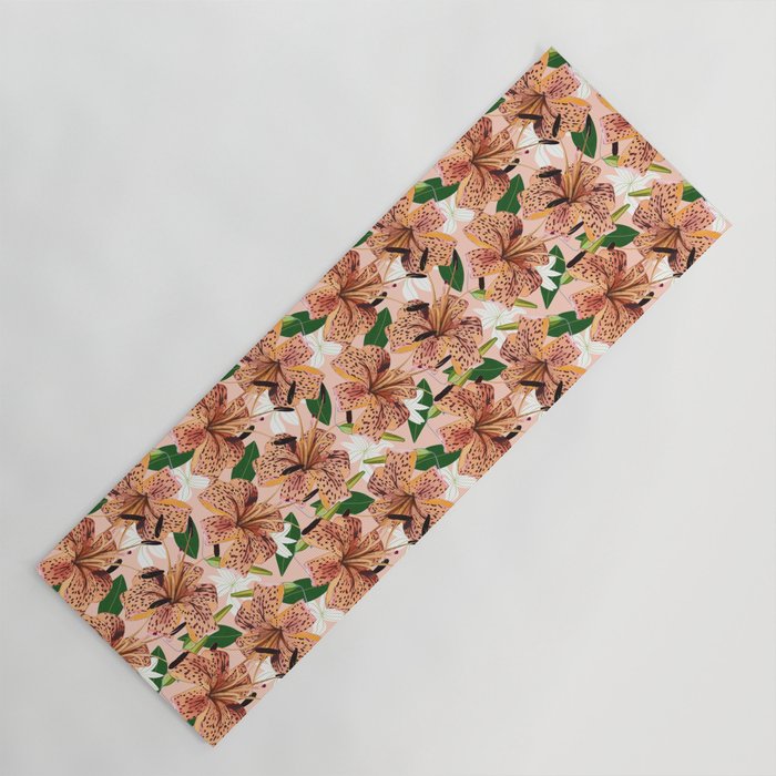 Tiger Lillies, Tropical Blush Botanical Illustration, Polka Dots Nature Vibrant Floral Jungle Yoga Mat Gallery Image 1