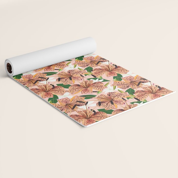 Tiger Lillies, Tropical Blush Botanical Illustration, Polka Dots Nature Vibrant Floral Jungle Yoga Mat Gallery Image 2