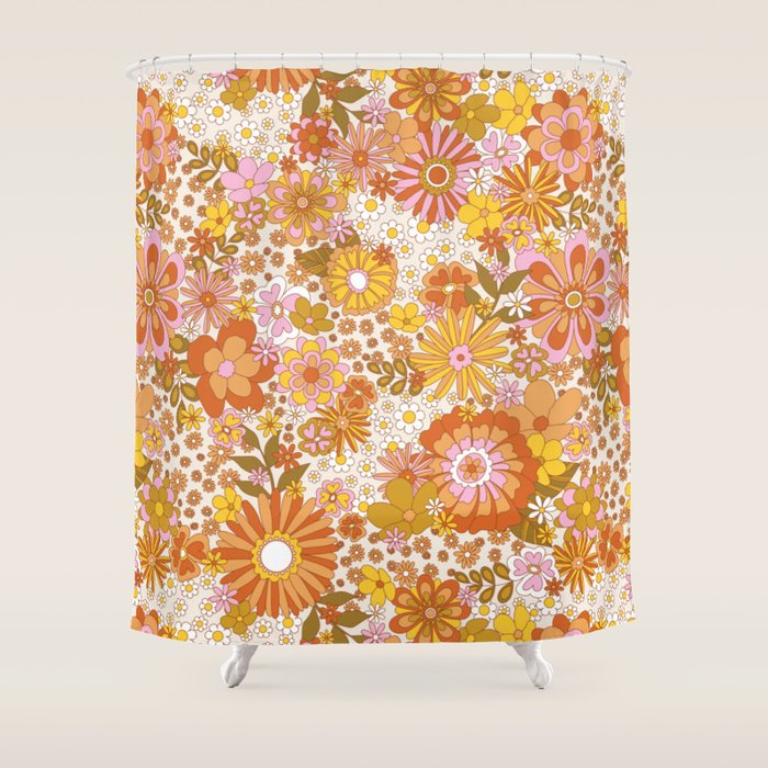 70s Floral Pattern Shower Curtain Gallery Image 1