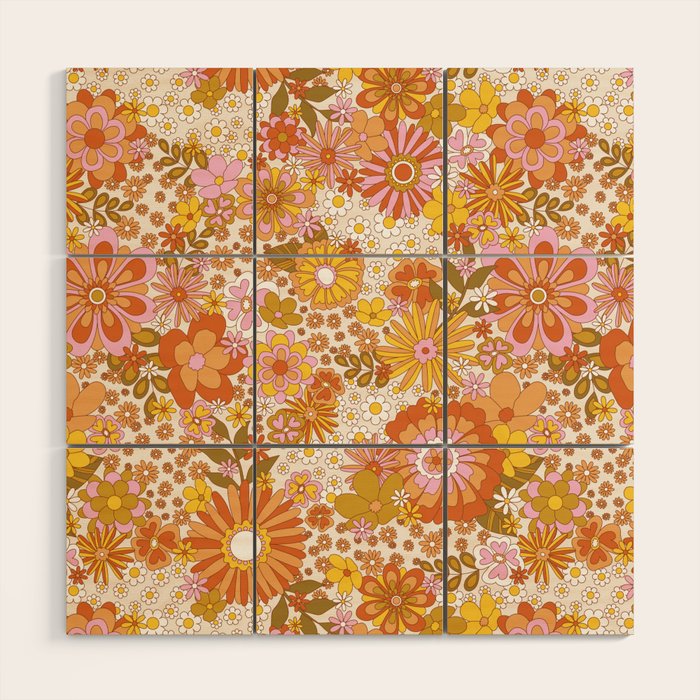 70s Floral Pattern Wood Wall Art Gallery Image 1