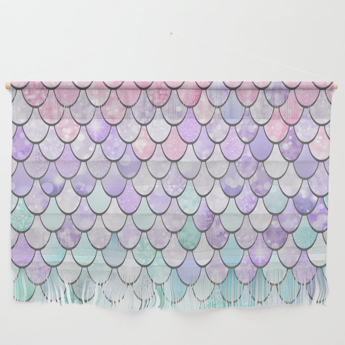 Cute Mermaid Pattern, Pink, Purple, Teal, Pastel Aesthetics Wall Hanging Gallery Image 1