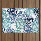 Floral Blooms, Navy, Blue and Teal Outdoor Rug Gallery Image 1