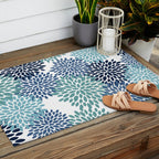 Floral Blooms, Navy, Blue and Teal Outdoor Rug Gallery Image 2