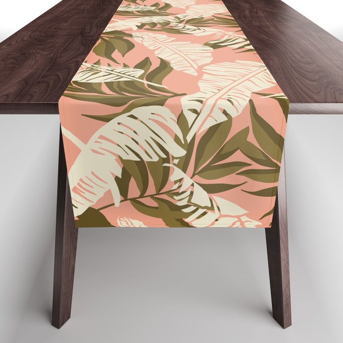 Jungle Leaf Coral Pink Table Runner Gallery Image 1