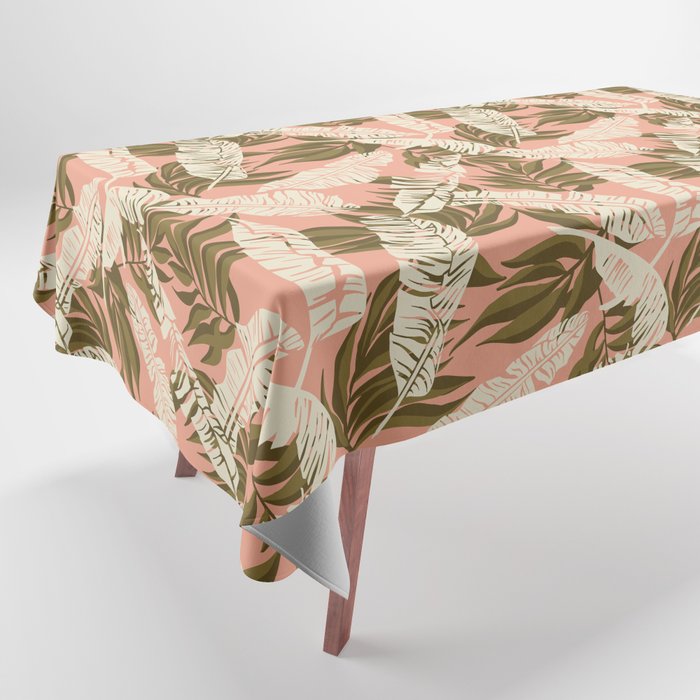 Jungle Leaf Coral Pink Tablecloth Gallery Image 1