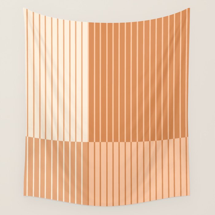 Color Block Line Abstract LXXIII Pantone Peach Fuzz Wall Tapestry Gallery Image 1