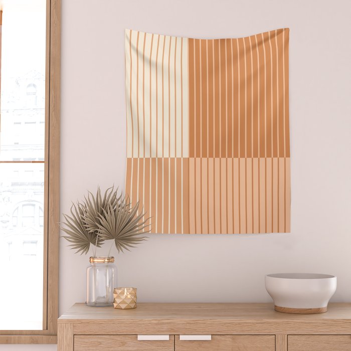Color Block Line Abstract LXXIII Pantone Peach Fuzz Wall Tapestry Gallery Image 2