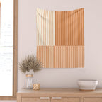 Color Block Line Abstract LXXIII Pantone Peach Fuzz Wall Tapestry Gallery Image 2