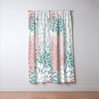 Floral Bloom, Teal, Green, Pink and White Window Curtain Gallery Image 3