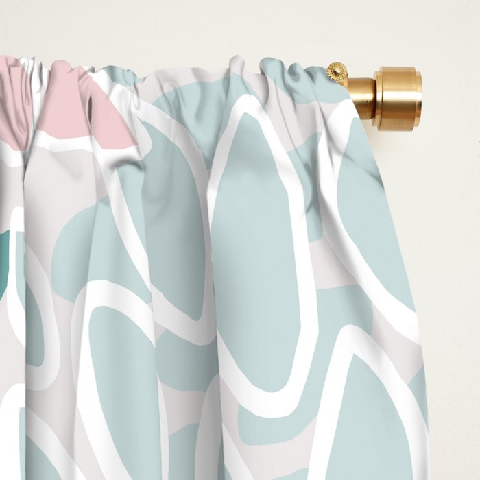 Floral Bloom, Teal, Green, Pink and White Window Curtain Gallery Image 2