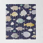 Fresh fish on dark navy blue pattern Throw Blanket Gallery Image 2