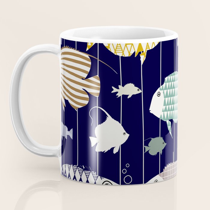 Fresh fish on dark navy blue pattern Coffee Mug – Society6