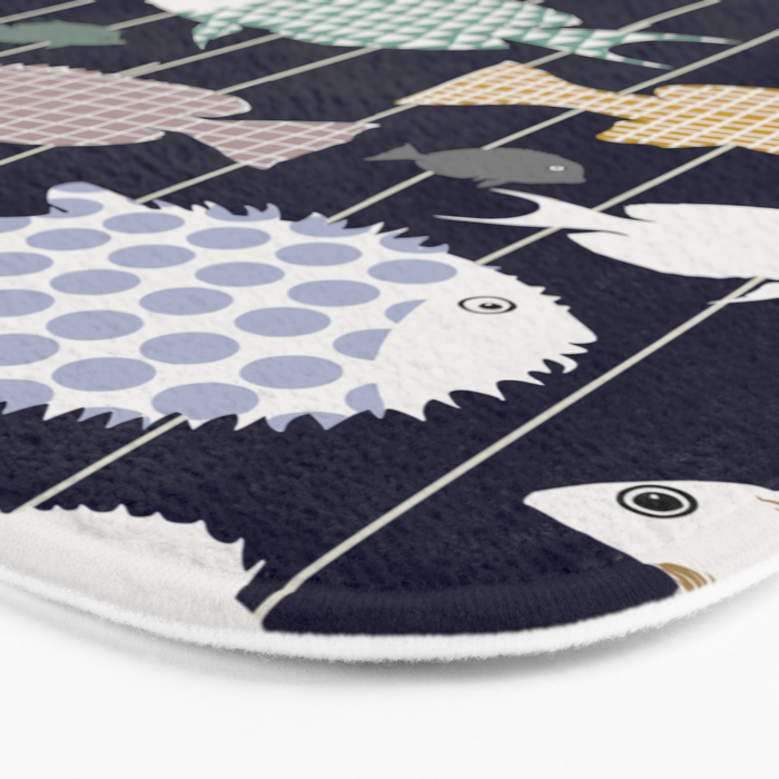 Fresh fish on dark navy blue pattern Bath Mat Gallery Image 3