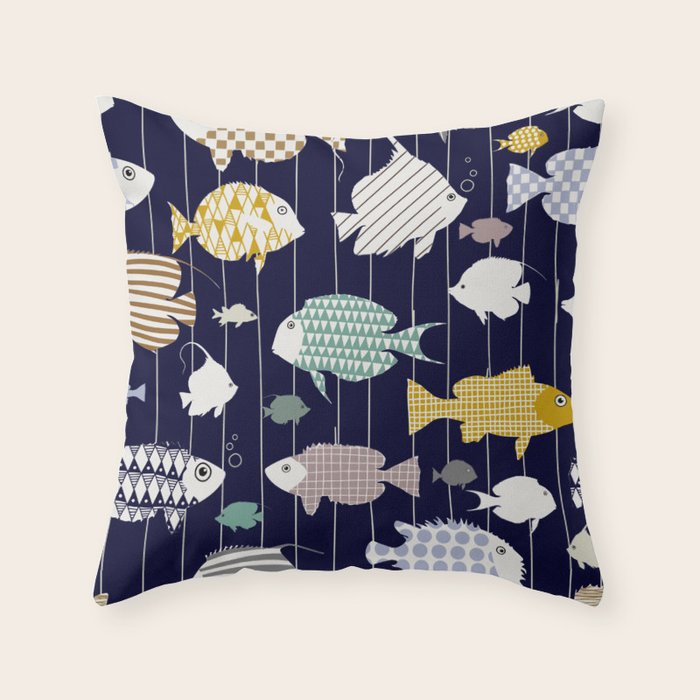 Fresh fish on dark navy blue pattern Throw Pillow Gallery Image 6