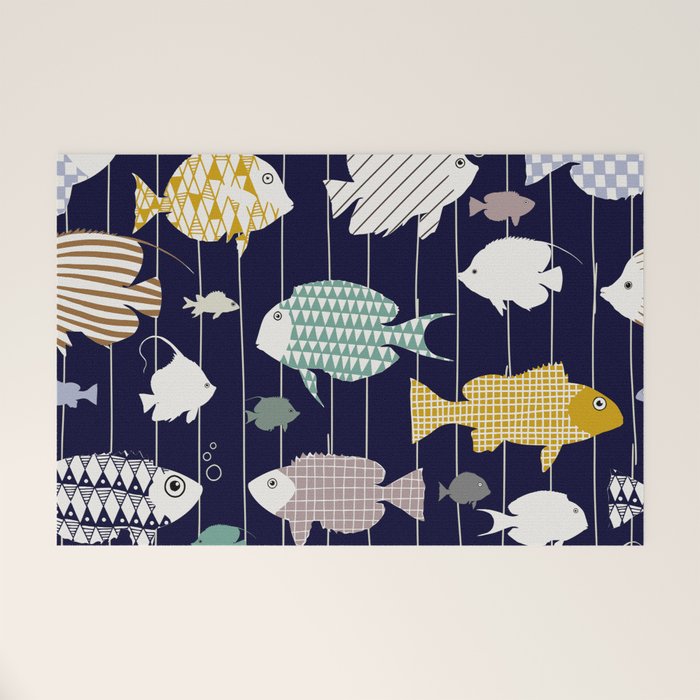 Fresh fish on dark navy blue pattern Welcome Mat Gallery Image 1