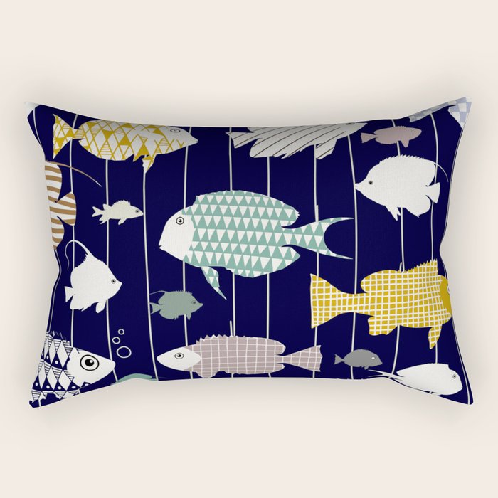 Fresh fish on dark navy blue pattern Rectangular Pillow Gallery Image 2