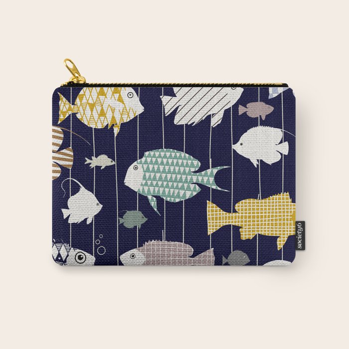 Fresh fish on dark navy blue pattern Carry All Pouch Gallery Image 1