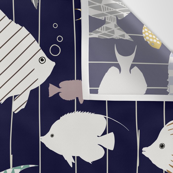 Fresh fish on dark navy blue pattern Wall Tapestry Gallery Image 3