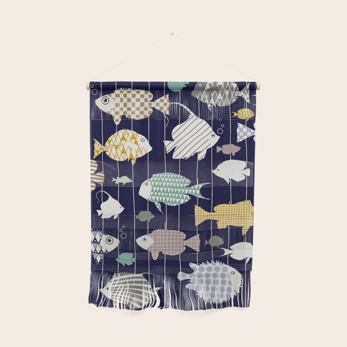 Fresh fish on dark navy blue pattern Wall Hanging Gallery Image 1