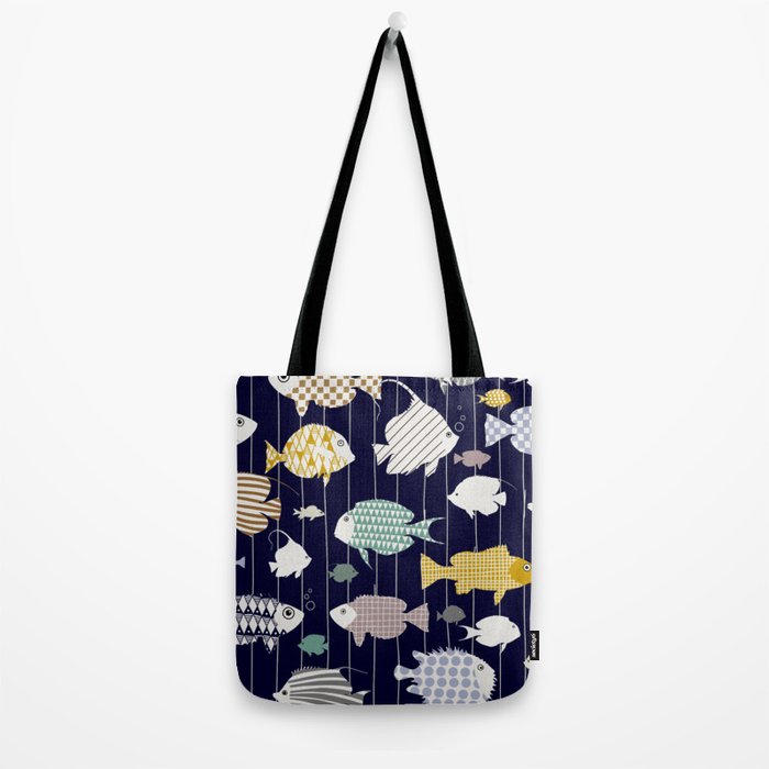 Fresh fish on dark navy blue pattern Tote Bag Gallery Image 2