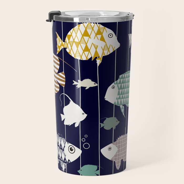 Fresh fish on dark navy blue pattern Travel Mug Gallery Image 3