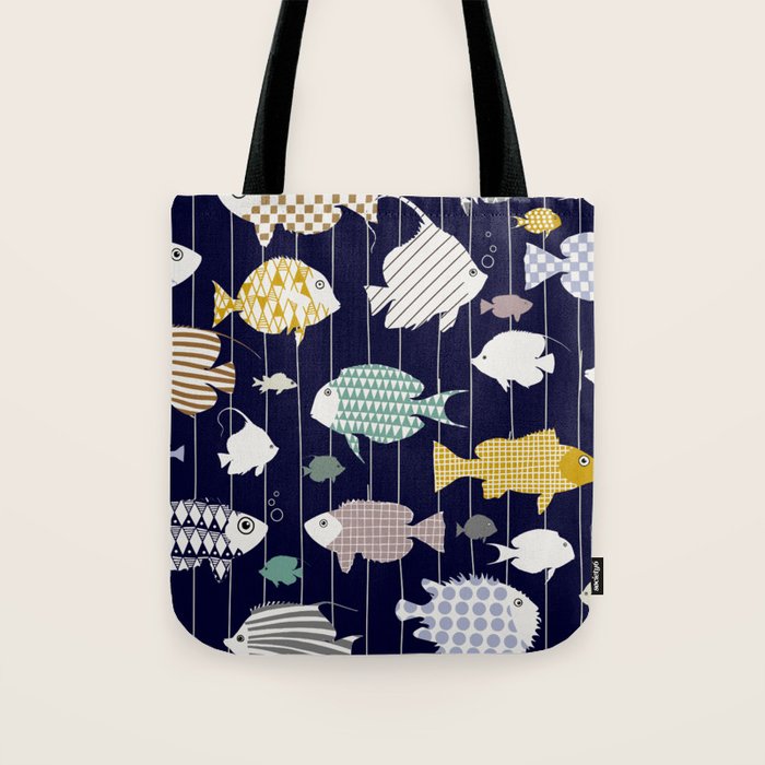Fresh fish on dark navy blue pattern Tote Bag Gallery Image 1