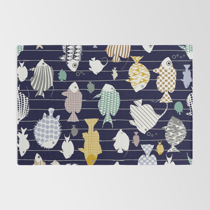 Fresh fish on dark navy blue pattern Rug Gallery Image 2