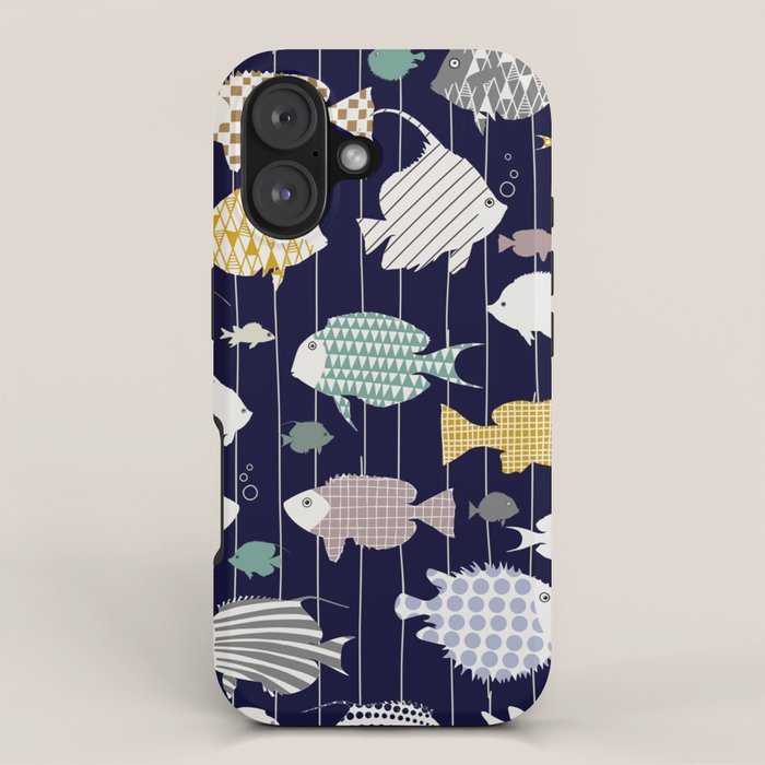 Fresh fish on dark navy blue pattern iPhone Case Gallery Image 1