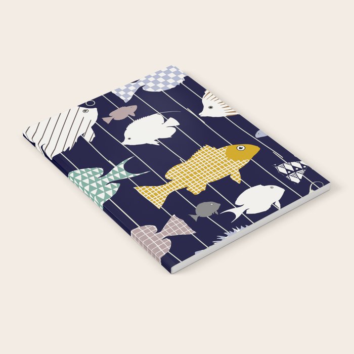 Fresh fish on dark navy blue pattern Notebook Gallery Image 2