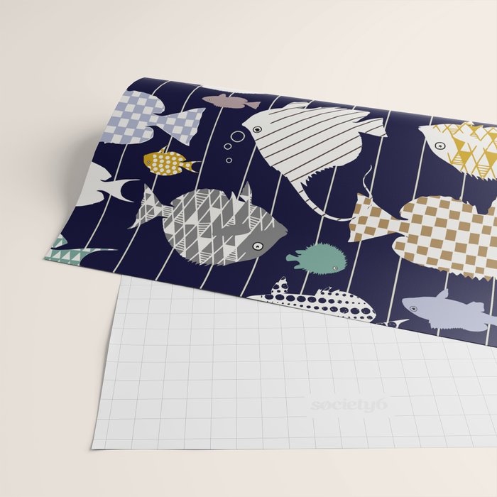 Fresh fish on dark navy blue pattern Wrapping Paper Gallery Image 2