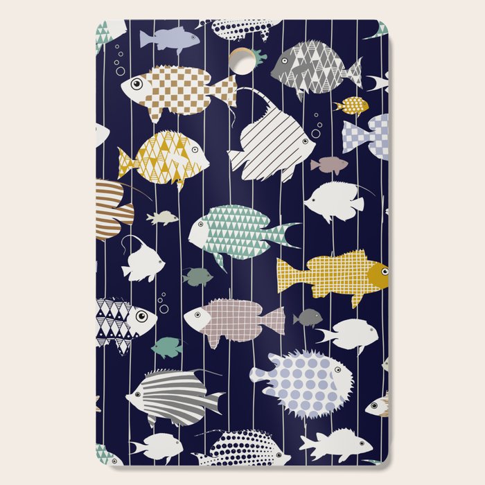 Fresh fish on dark navy blue pattern Cutting Board Gallery Image 1
