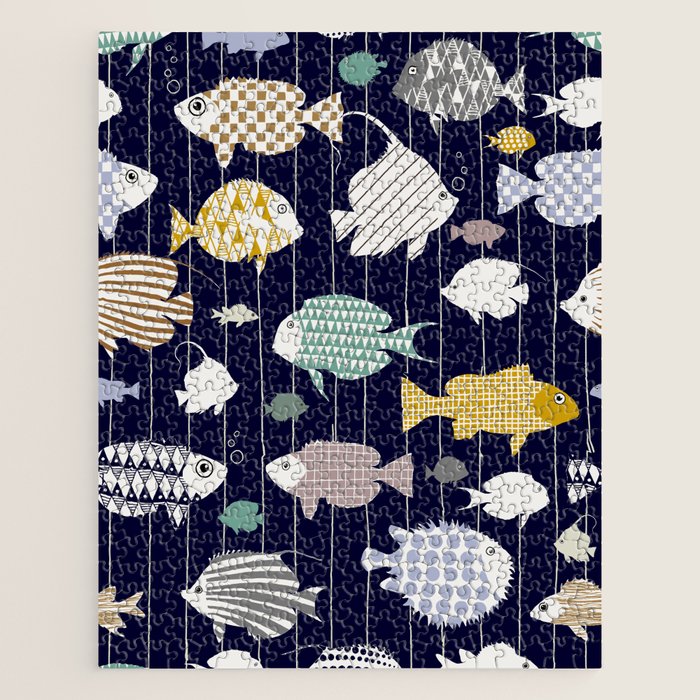 Fresh fish on dark navy blue pattern Jigsaw Puzzle Gallery Image 1
