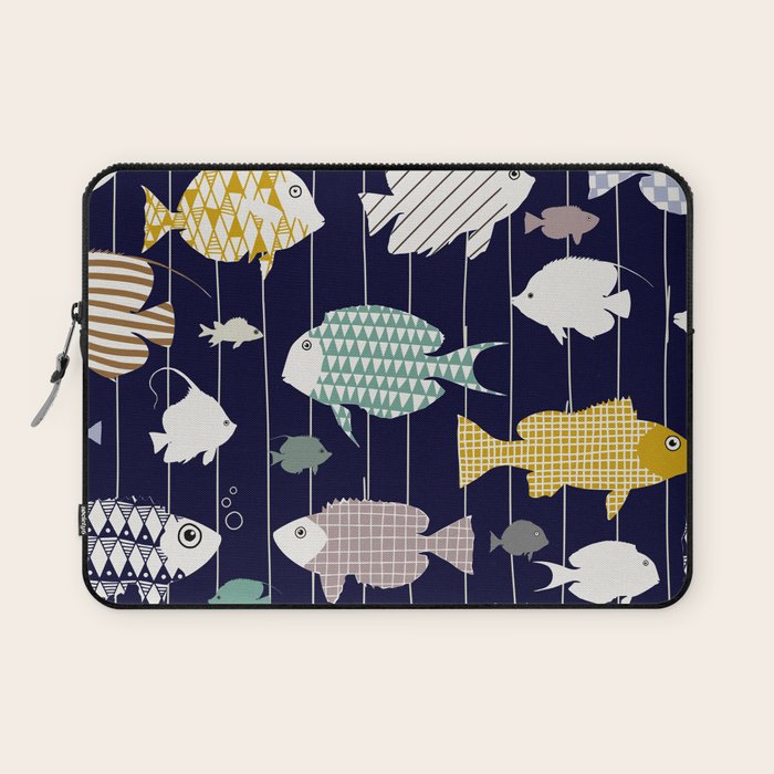Fresh fish on dark navy blue pattern Laptop Sleeve Gallery Image 1