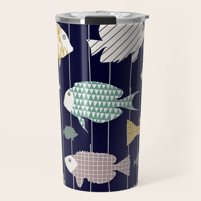 Fresh fish on dark navy blue pattern Travel Mug Gallery Image 1