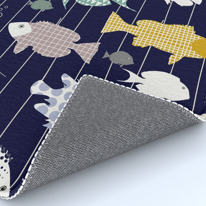 Fresh fish on dark navy blue pattern Rug Gallery Image 4