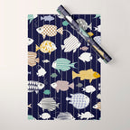 Fresh fish on dark navy blue pattern Wrapping Paper Gallery Image 1