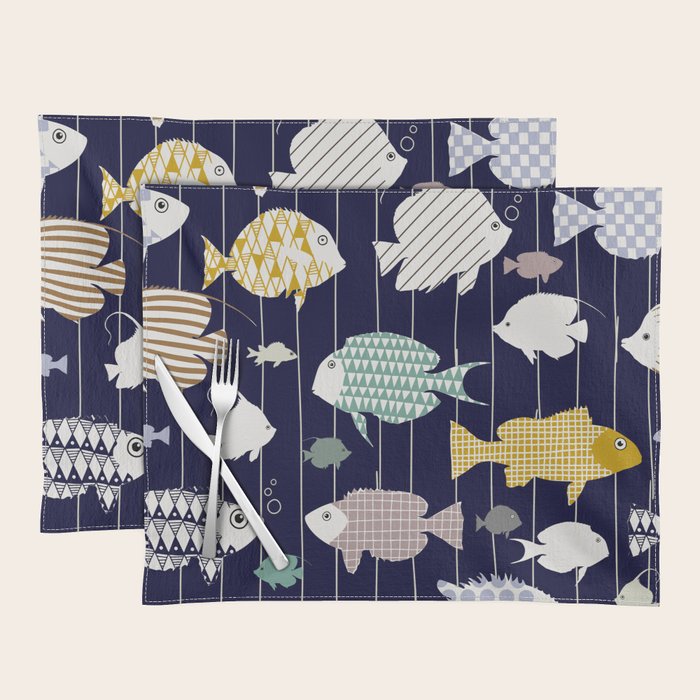 Fresh fish on dark navy blue pattern Placemat Gallery Image 1