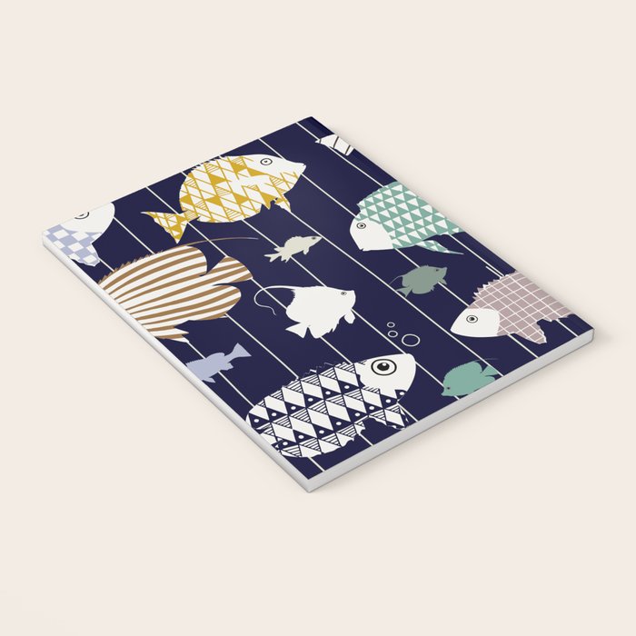 Fresh fish on dark navy blue pattern Notebook Gallery Image 3