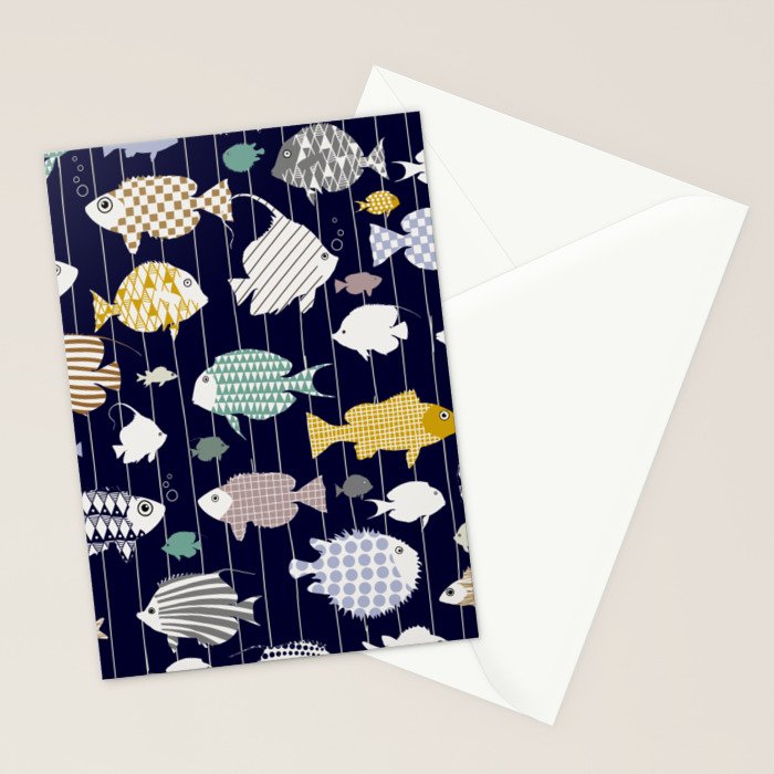 Fresh fish on dark navy blue pattern Stationery Card Gallery Image 2
