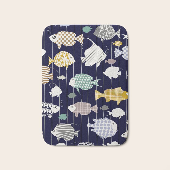 Fresh fish on dark navy blue pattern Bath Mat Gallery Image 1