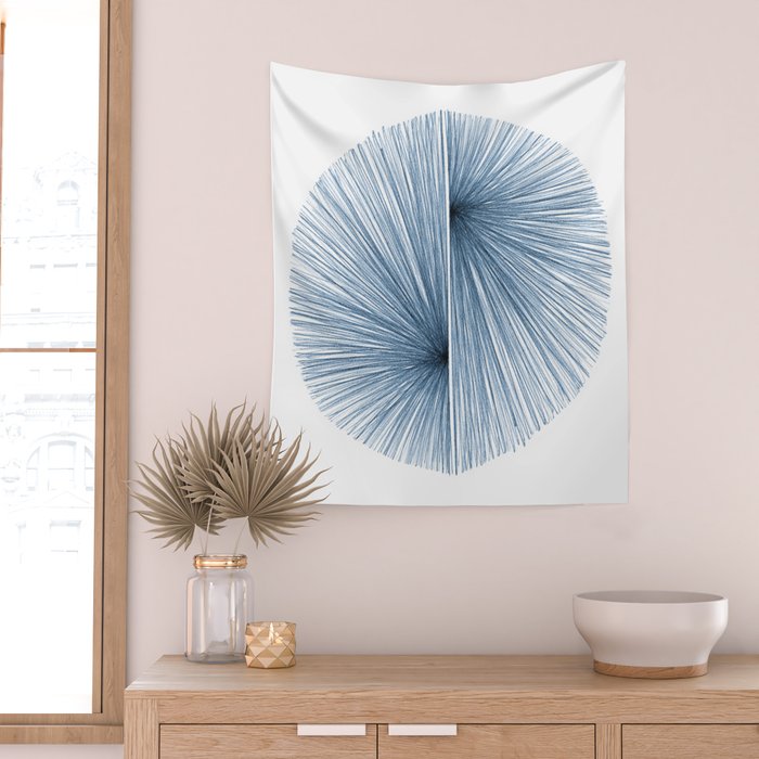 Indigo Blue Mid Century Modern Geometric Abstract Wall Tapestry Gallery Image 2