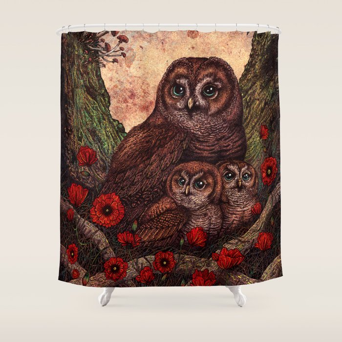 Tawny Owlets Shower Curtain Gallery Image 1