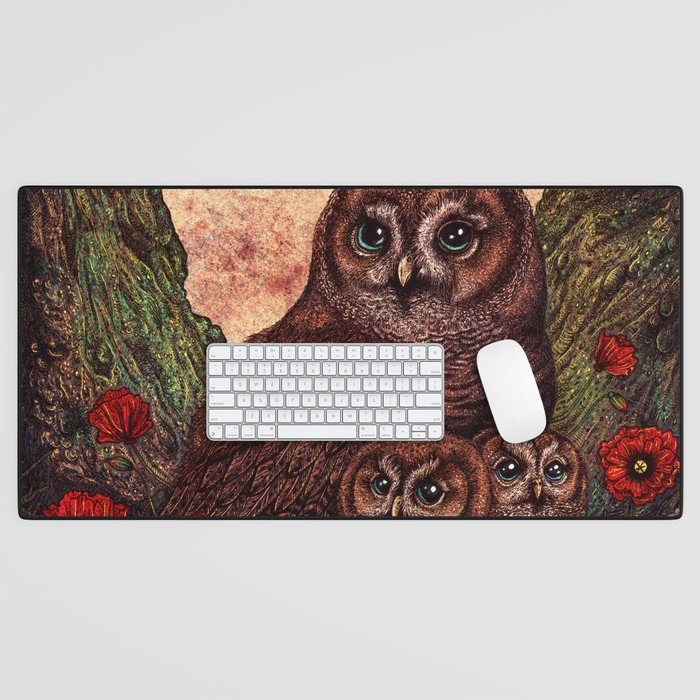 Tawny Owlets Desk Mat Gallery Image 1