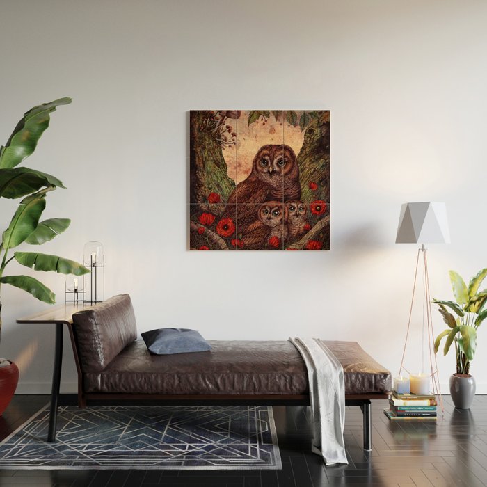 Tawny Owlets Wood Wall Art Gallery Image 2