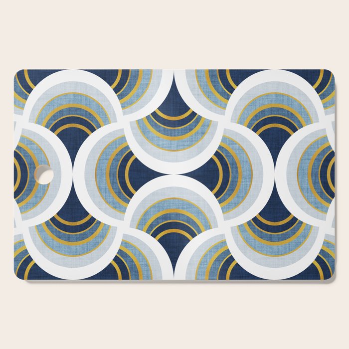 Art deco scallop elegance // blue geometric shapes golden textured lines Cutting Board Gallery Image 1