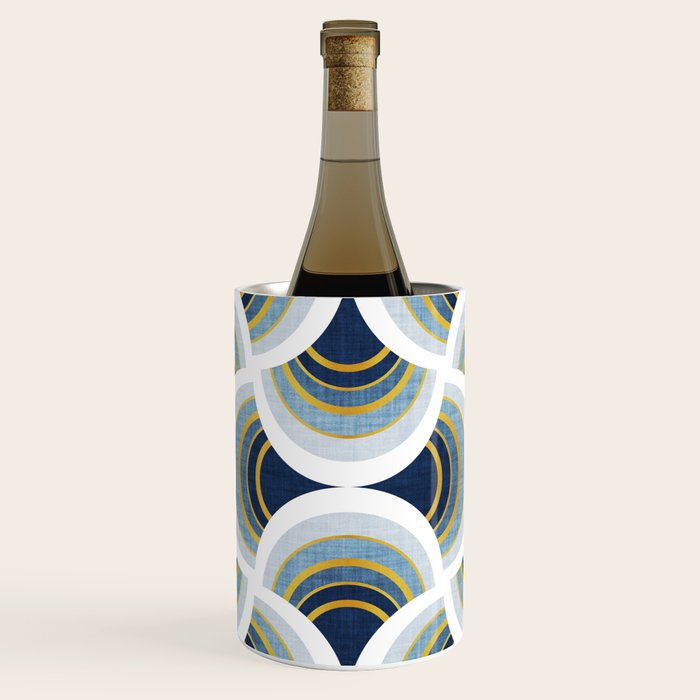 Art deco scallop elegance // blue geometric shapes golden textured lines Wine Chiller Gallery Image 1