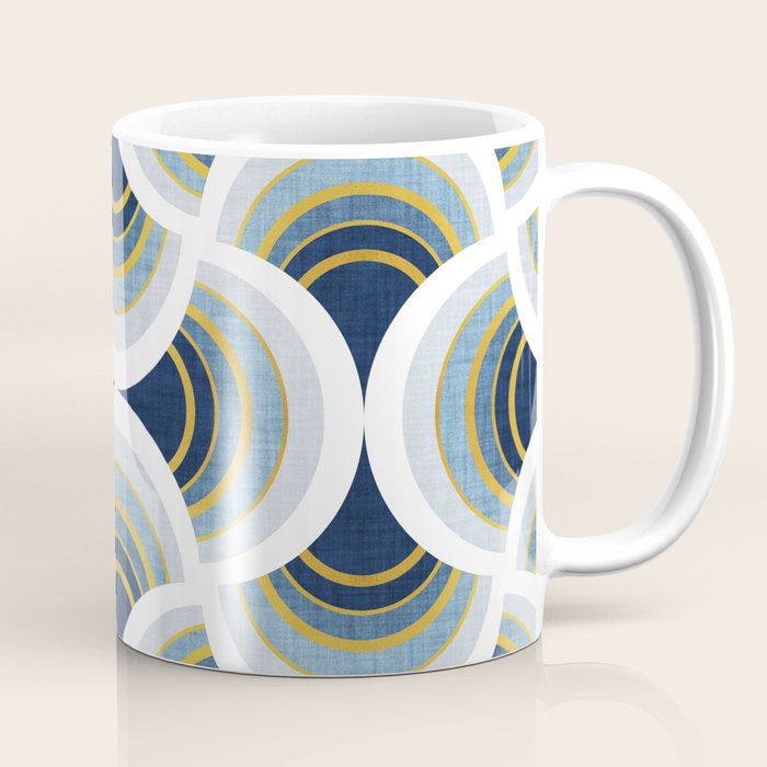 Art deco scallop elegance // blue geometric shapes golden textured lines Coffee Mug Gallery Image 1