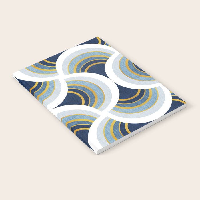 Art deco scallop elegance // blue geometric shapes golden textured lines Notebook Gallery Image 1
