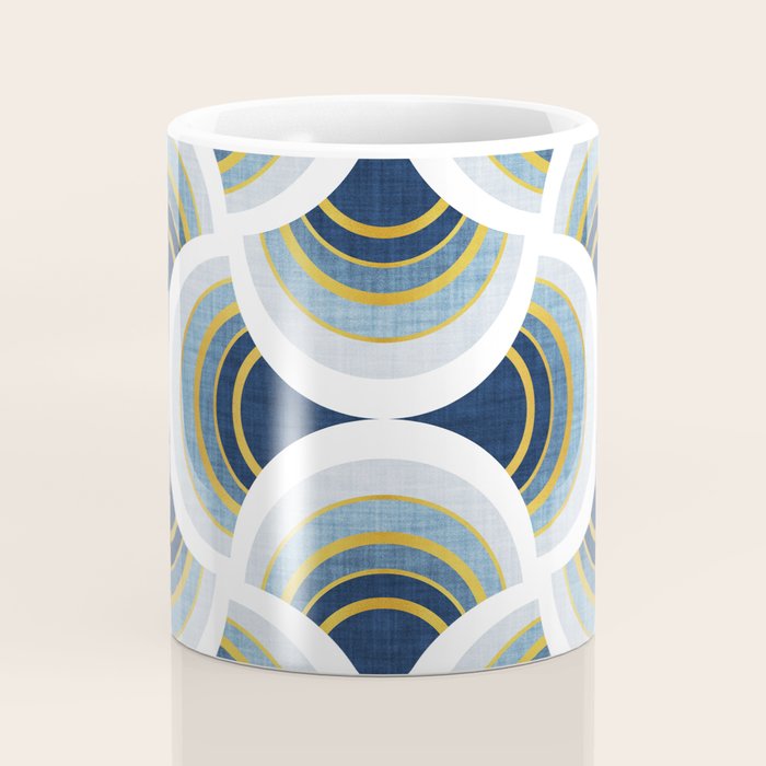 Art deco scallop elegance // blue geometric shapes golden textured lines Coffee Mug Gallery Image 4